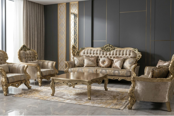 Klassischer Dreisitzer Sofa 3 Sitzer Sofas Stoff Stil Barock Wohnzimmer Sitz Neu