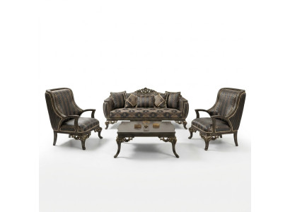 Ohrensessel Sessel Design Polster Sofa Couch Textil Barock Wohnzimmer Blau