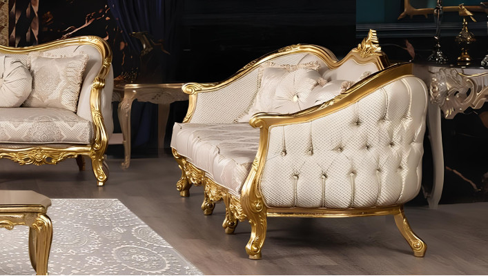Sofagarnitur 3+3 Sitzer Sofa Sofas Sessel Sitz Garnitur Stoff Wohnzimmer Barock