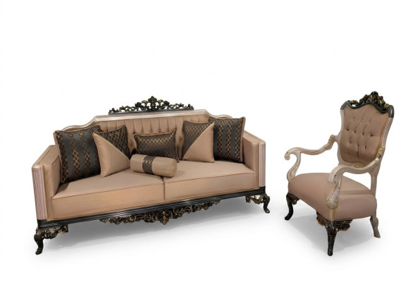 Dreisitzer Sofa 3 Sitzer Barock Rokoko Sofa Sofas Sessel Stoff Couch Möbel Neu