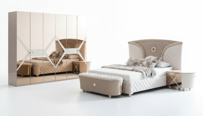 Bett Nachttisch Kleiderschrank 6tlg Schlafzimmer Set Design Luxus Hocker Modern