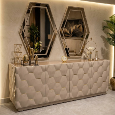 Kommode Schubladen Holz Sideboard Spiegel 3tlg Massiv Kommoden Wohnzimmer Neu