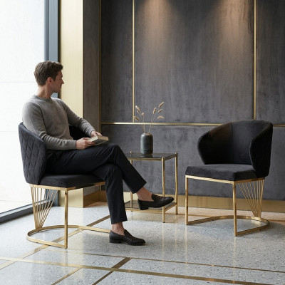 Stuhl 2x Stühle Gruppe Set Wohn Esszimmer Garnitur Modern Stil Textil