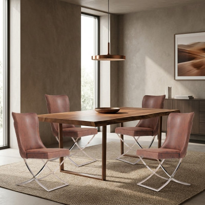Set 4x Sessel Edelstahl Esszimmerstuhl Stoff Polster Stühl Esszimmer