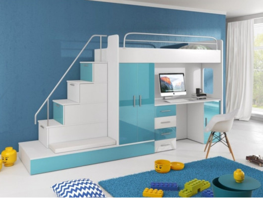 Etagenbett Hochbett Blau Kinderzimmer Betten Hochbetten Etagen Turkis Bett Neu