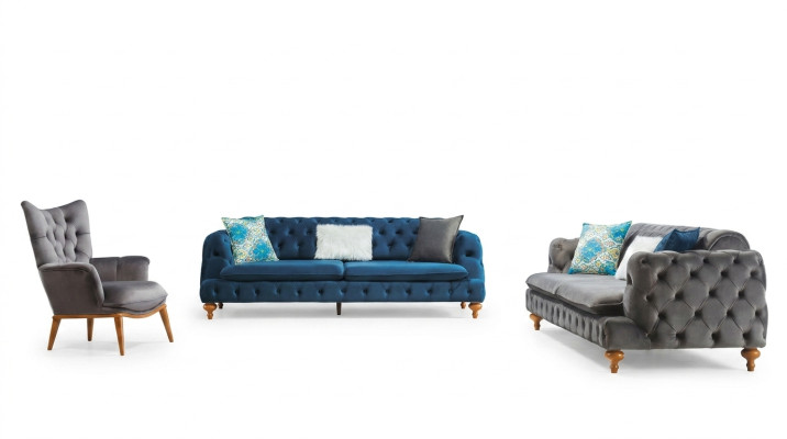 Sofagarnitur Sofa 3+3+1 Sitzer Chesterfield Sessel Möbel Polster Set Mehrfarbig