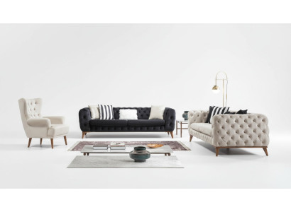 Sessel 1 Sitzer Weiß Wohnzimmer Textil Design Chesterfield Ohrensessel