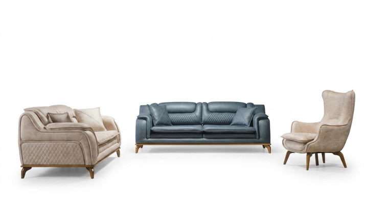 Sofa Beige 3 Sitzer Wohnzimmer Klassische Design Chesterfield Elegantes Stil Neu