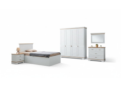 Landhaus Stil Kinderzimmer Set Schlafzimmer Bett Nachttisch Schrank Kommode 5tlg