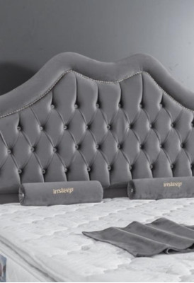 Bett Grau Doppelbett Boxspring Betten Stil Stoff Chesterfield 160x200