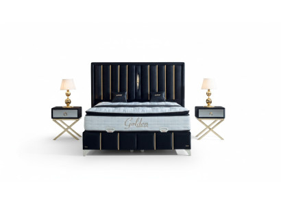 Luxus Schlafzimmer Samt Metall Bett Doppelbett 2x Nachttisch Betten Möbel 3tlg.