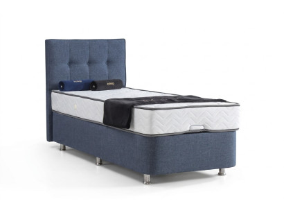 Bett Blau Einzelbett Metall Modern Betten Luxus Stoff Bett Chesterfield Neu
