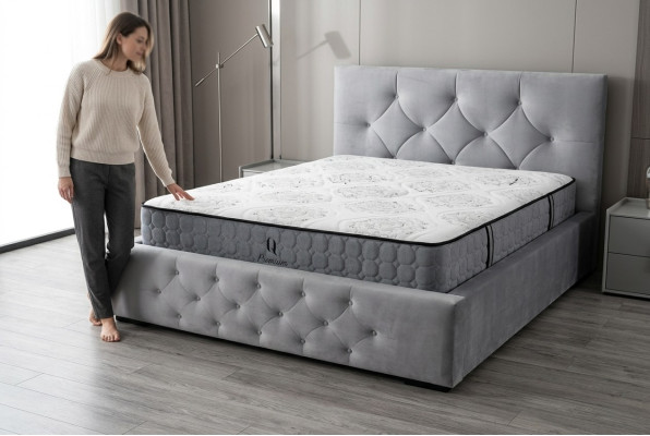 Bett Weiß Modern Design Stoff Polster Schlafzimmer Doppelbett Holz Elegantes Neu