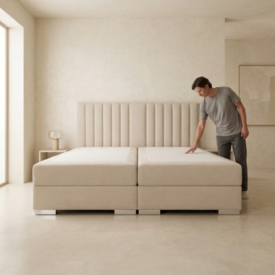 Comfortable and functional bed is made of high quality material in a modern style
