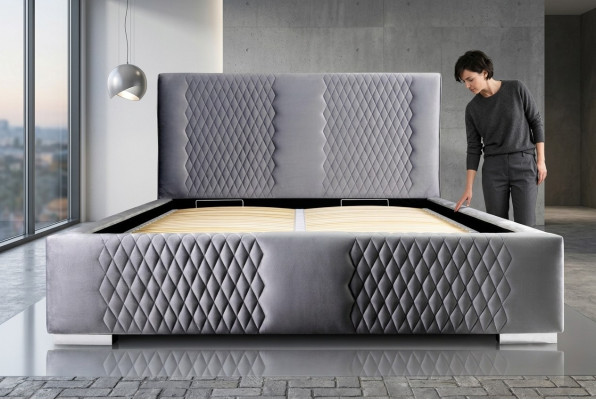 Bett Grau Doppelbett Modern Elegantes Bett Polster Stoff Schlafzimmer Modern Neu