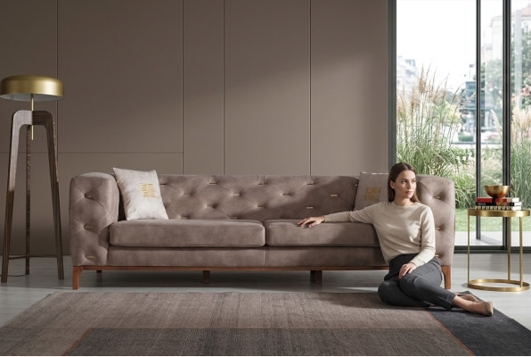 Sofa Couch 3 Sitz Polster Wohnzimmer Couchen Designer Möbel Taupe Luxus
