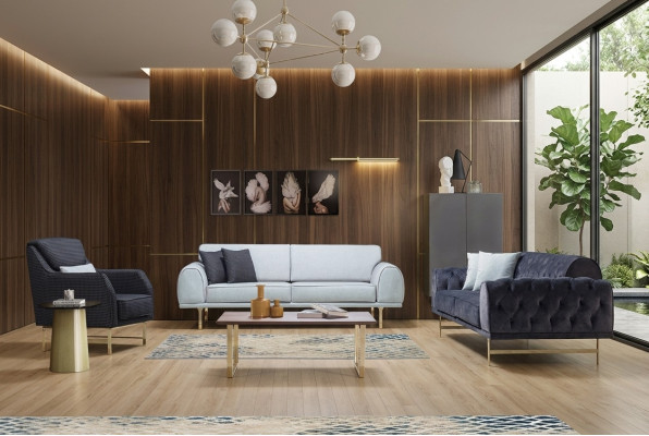 Schwarz-Weiße Couchgarnitur 3+3 Sitzer Stilvoller Einsitzer Sessel Sofas