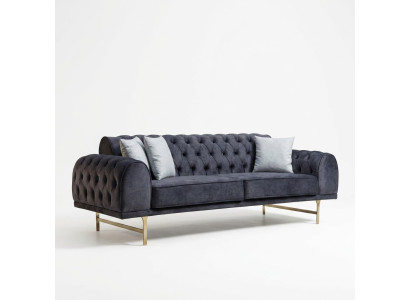 Blauer Dreisitzer Luxus 3-Sitzer Couch Wohnzimmer 3-er Polstersofas