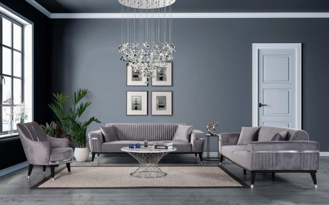 Sessel Einsitzer Sofas Wohnzimmer Textil Stoff Möbel Farbe Grau