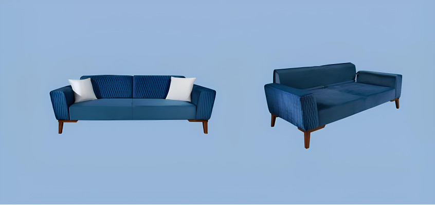 Blaue Dreisitzer Couch Couchen Sofa Elegante Sitzmöbel Sofa Wohnzimmer Neu Samt