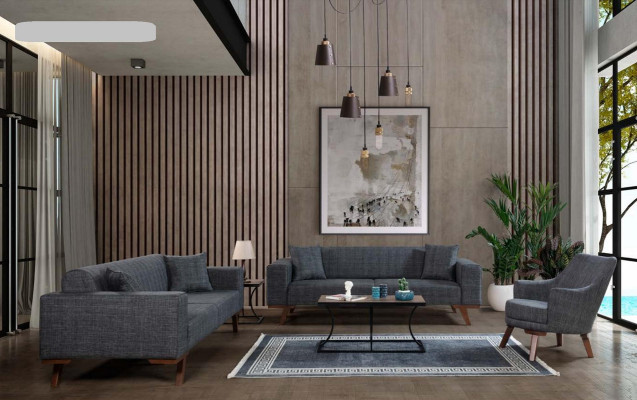 Schwarz Sofa 3 Sitzer Textil Couch Dreisitzer Polster Möbel