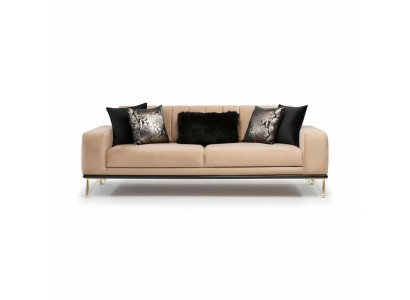 Moderne Sofa 3Sitz Wohnzimmer Couch Design Möbel Metall Beige Polster
