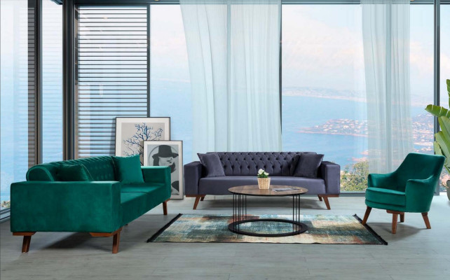 Wohnzimmer Sessel Sitzer 1 Sitz Stoff Polyester Stil Modern Design grüne Farbe
