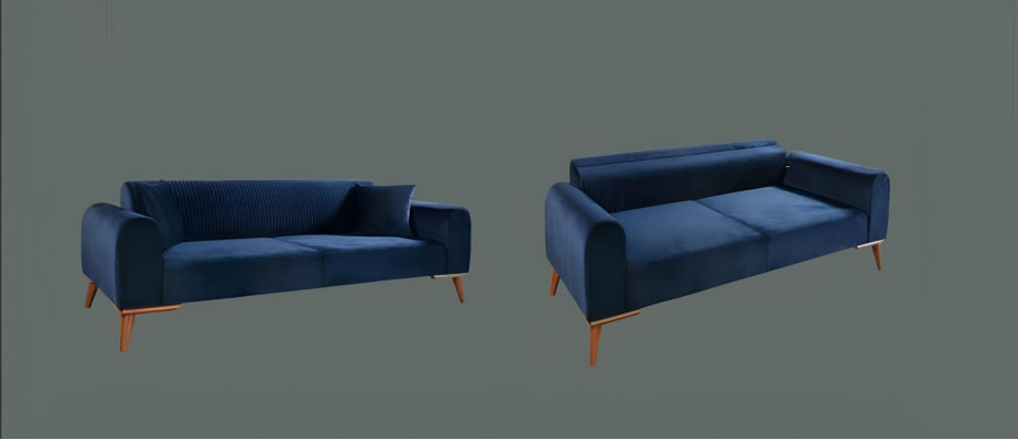 Sofagarnitur 3+3+1 Sitzer Sofa Sessel Royal Blaue Couch Samt 3tlg