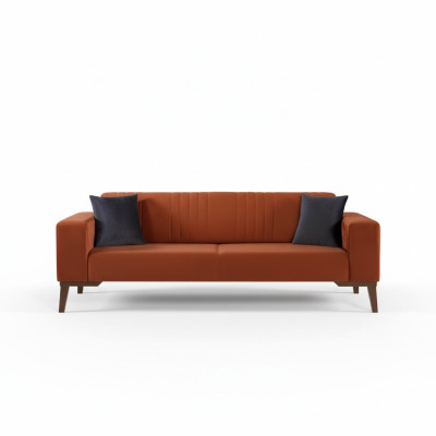 Orange Dreisitzer Couch Elegante Sofa Sitzmöbel Wohnzimmer Samt