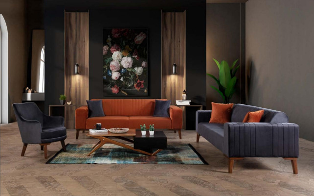 Grauer Dreisitzer Couch Couchen Sofa Elegante Sitzmöbel Sofa Wohnzimmer Samt