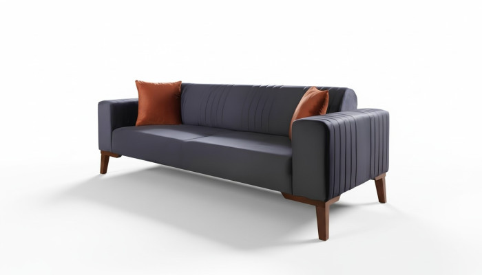 Grauer Dreisitzer Couch Couchen Sofa Elegante Sitzmöbel Sofa Wohnzimmer Samt