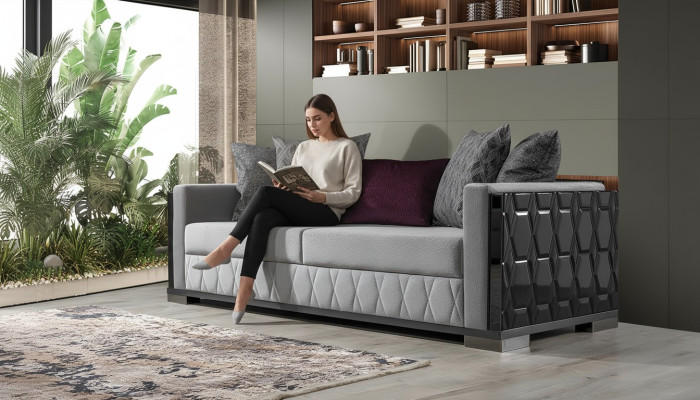Luxus Sofa Dreisitzer 3 Sitz Sofas Grau Wohnzimmer Couch Stoff Design