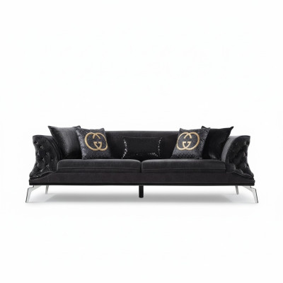 Sofa 3 Sitz Polster Möbel Dreisitzer Couchen schwarz Holz mit Metall
