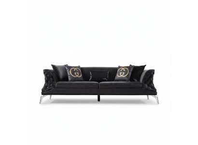 Sofa 3 Sitz Polster Möbel Dreisitzer Couchen schwarz Holz mit Metall