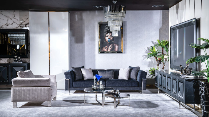 Sofagarnitur 3+3+1 Anrichte Spiegel Couchtisch Sitzer Garnitur Design