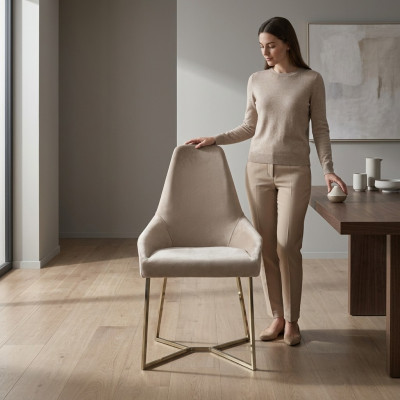 Lehnstuhl Esszimmerstuhl Luxus Beige Lehnstuhl Stuhl Stühle Modern Design Möbel