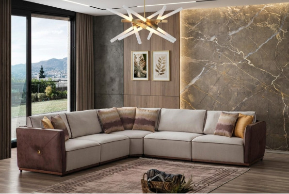 Luxus Ecksofa Sofas L-Form Großes Sofa Eck Wohnzimmer Polyester Modern Stoff Neu