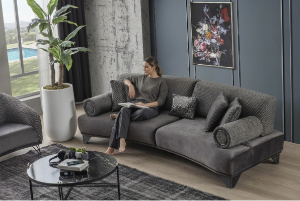 Luxus Sofa Dreisitzer 3 Sitzer Sofas Wohnzimmer Gebogene Couch Stoff Design Neu
