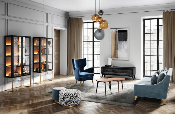 Garnitur Wohnzimmer Sofa Sessel Vitrine Hocker rtv Couchtisch Set Gruppe 9tlg