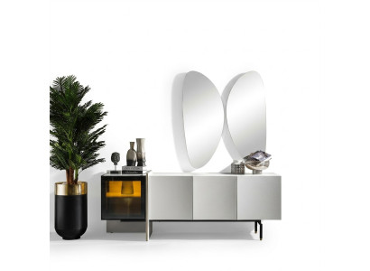 Gruppe Sideboard Spiegel Kommode Holz Modern Esszimmer Weiß Design Neu