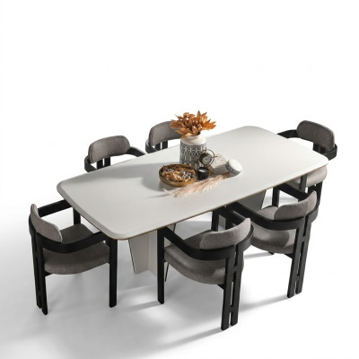 Garnitur Essgruppe Esszimmer Esstisch Luxus Stühle Essecke 7tlg Weiß