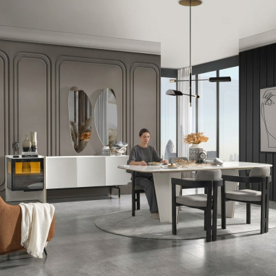 Esszimmer Garnitur Essgruppe Esstisch Luxus Stühle Essecke 5tlg Weiß