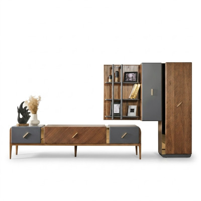 Set wall unit TV stand RTV lowboard sideboard shelves wood brown