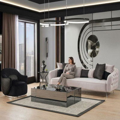 Modern Sofagarnitur Sofa 3 Sitzer Sessel Dreisitzer Stoff Weiß Polyester Set