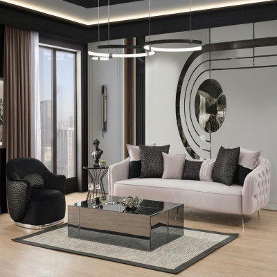 Modern Sofagarnitur Sofa 3 Sitzer Sessel Dreisitzer Stoff Weiß Polyester Set