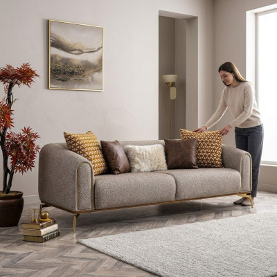 Dreisitzer Sofa 3 Sitzer Sofas Design Modern Stoff Grau Wohnzimmer