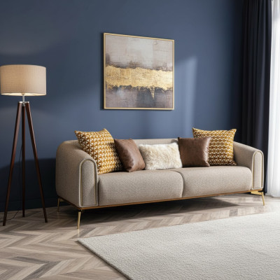 Dreisitzer Sofa 3 Sitzer Sofas Design Modern Stoff Grau Wohnzimmer