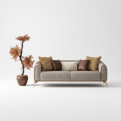 Dreisitzer Sofa 3 Sitzer Sofas Design Modern Stoff Grau Wohnzimmer