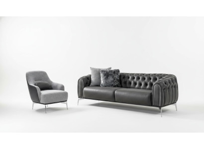 Chesterfield Garnitur Sofa 4 Sitz Sessel Viersitzer Kunstleder Schwarz