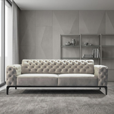 Dreisitzer Sofa 3 Sitzer Sofas Stoff Weiß Wohnzimmer Chesterfield Neu